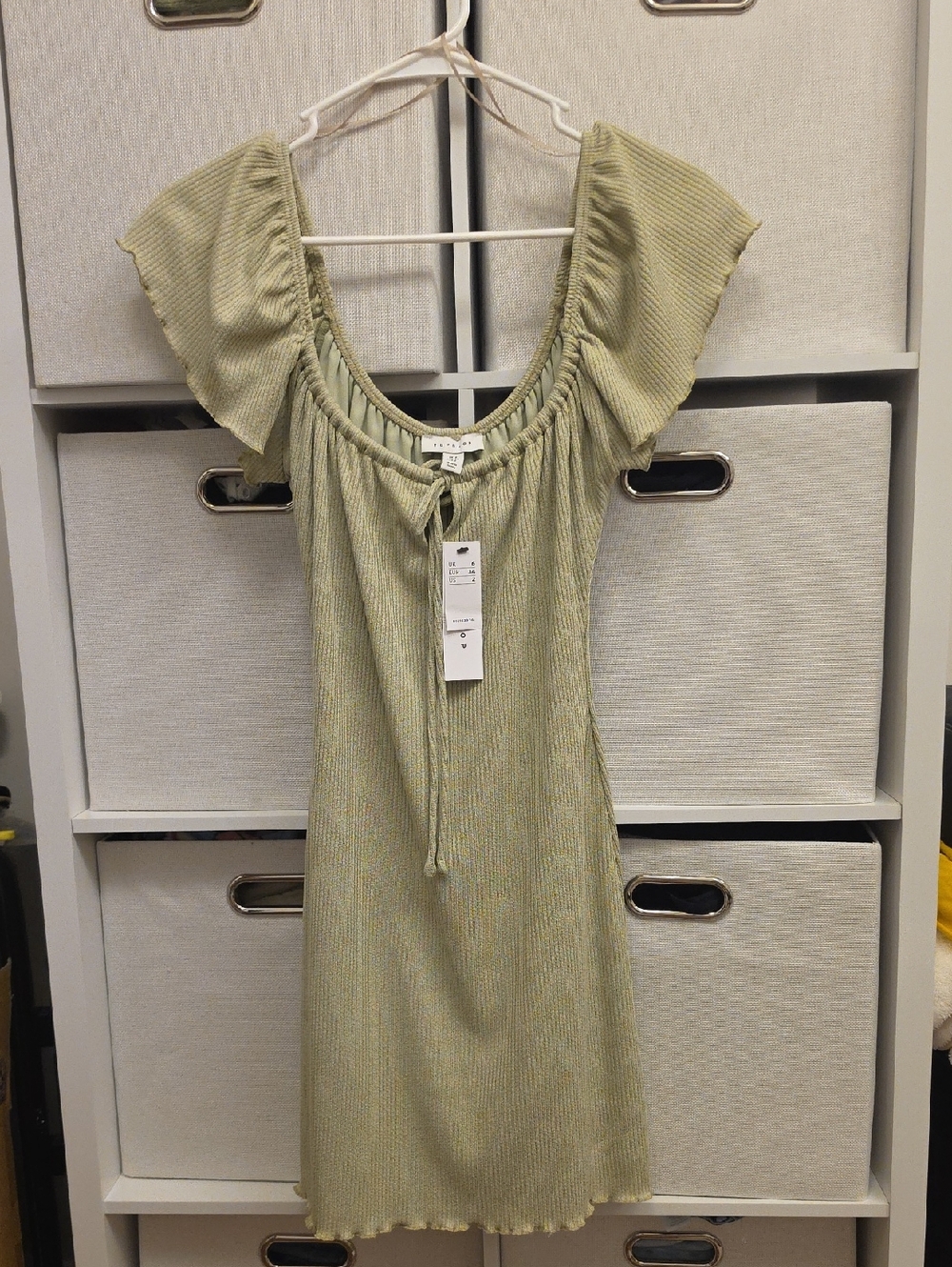 Top Shop Light Olive Green Ribbed Short Dress